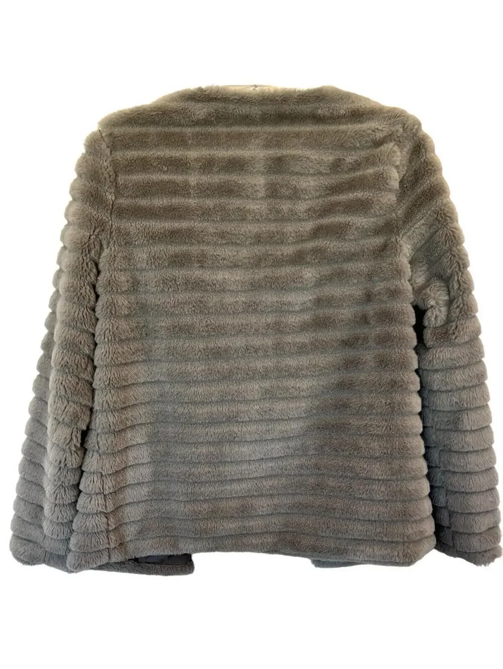 Teddy Faux Fur Grey Short Rib Jacket Size Small Cardigan 1682.2